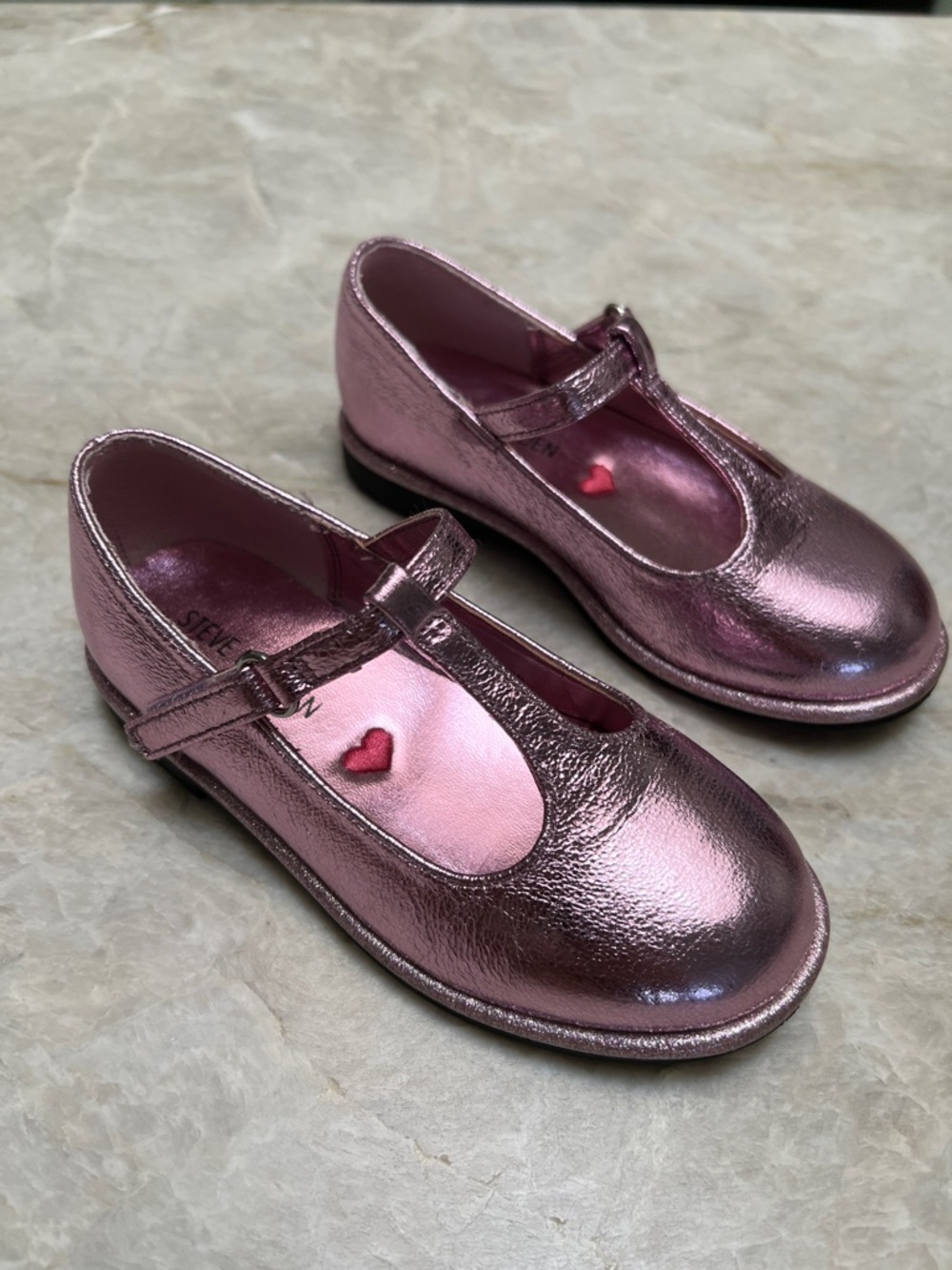 Steve Madden Kids Metallic Rose Pink T-Strap Mary Janes